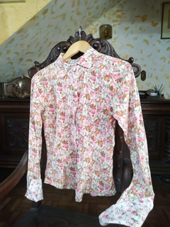 Camisa Manga Longa Floral Rosa Algodão