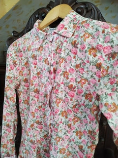 Camisa Manga Longa Floral Rosa Algodão - loja online