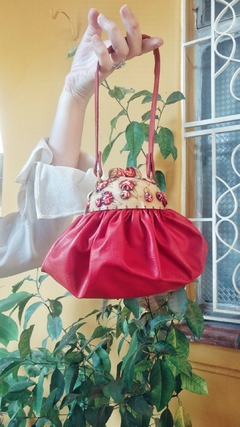 Bolsa Vintage Mão Couro Acrílico Flores - Sampa Époque Semijoias