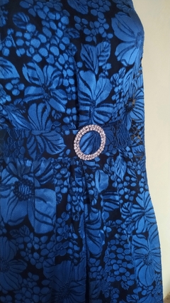 Vestido Midi Vintage Azul Manga Comprida - Sampa Époque Semijoias