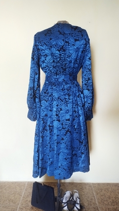 Imagem do Vestido Midi Vintage Azul Manga Comprida