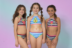 Bikini de nenas, top a rayas con dibujo central. Calidad premium. Art 6307.