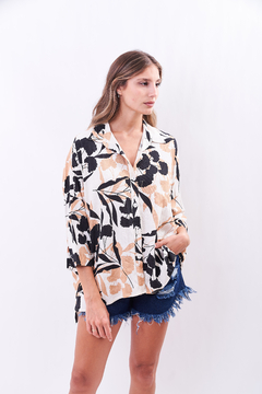 Camisola oversize de lino, estampado. - Proverbio