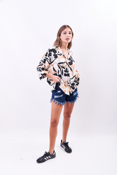 Camisola oversize de lino, estampado. - tienda online