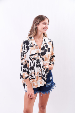 Camisola oversize de lino, estampado. en internet