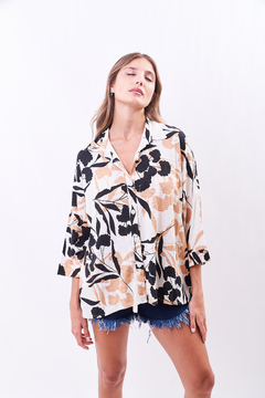 Camisola oversize de lino, estampado. - comprar online