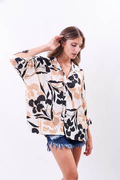 Camisola oversize de lino, estampado.