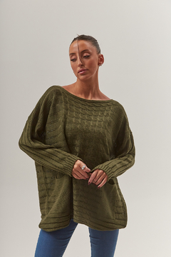 Sweater oversize, de acrílico tejido en ocho, con bolsillos en el frente. - comprar online