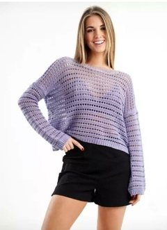 Sweater de hilo calado, cuello bote. - comprar online