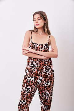 Mono de lino, animal print, con breteles finitos. - comprar online