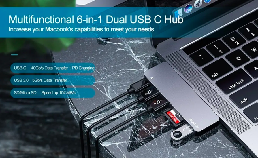 Adaptadores de concentrador USB C para MacBook Pro, adaptador multipuerto 6  en 2 para MacBook Air
