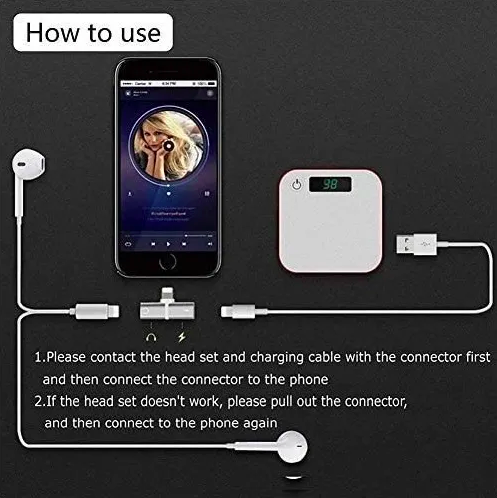 Adaptador De Audio 2En1 Cable De Carga Para Auriculares iPhone 11 12 Pro  Max XR