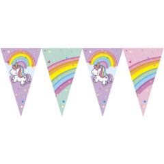 Banderin triangular unicornio arco iris x1