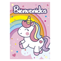 Afiche bienvenido unicornio arco iris x1