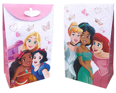 Bolsita papel con fuelle y glitter princesas disney x8