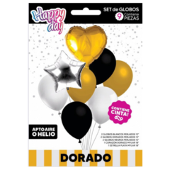 Set de Globos Dorados Negros y blancos