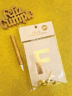 Banderin Feliz Cumpleaños Kraft con Stamping dorado