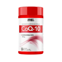 Frasco de suplemento alimentar CoQ-10 com 30 cápsulas de Coenzima Q10 50mg.