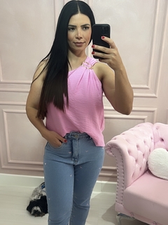 Blusa Um Ombro Argola Rosa