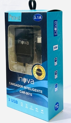 Cargador Inova 20W Turbo 5.1A Tipo-C, 3 USB con CABLE DESMONTABLE