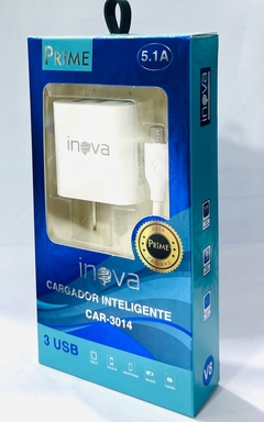 Cargador Inova 5.1A V8, 3 USB carga súper rápido con Cable desmontable