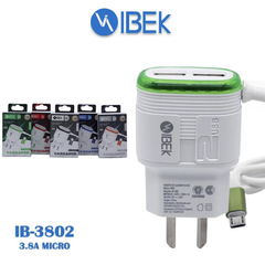 Cargador IBEK V8 ( MICRO ) 3.8A con 2 USB Y CARGA RÁPIDA