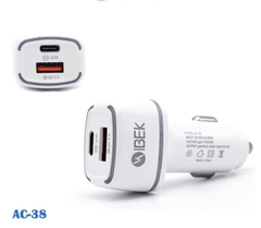 Cargador Cabezal Auto Ibek AC-38 1 Puerto Usb + Tipo C Qualcomm 3.0 38w