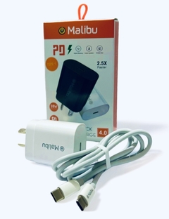 Cargador Malibu 30w TURBO PD Cabezal USB-C, + con Cable USB C-C