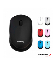 Mouse inalámbrico NETMAK M680 color celeste rojo y rosa