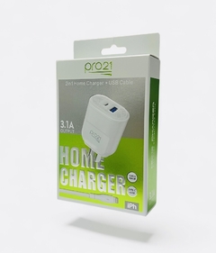 Cargador Pro21 iPhone 3.1A USB+Tipo-C con cable Lightning desmontable - comprar online