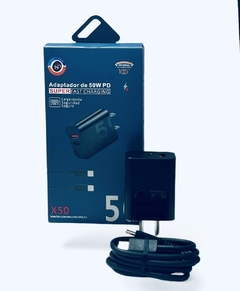 Cargador 50W QC3.0 USB+USB-C con cable Tipo C-Tipo C SÚPER carga rápida STAR VISION azul