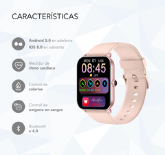 Reloj Smartwatch Nictom Nt14 cuadrado Malla Goma Resist. al Agua llamadas Bt color ROSA NEGRO en internet