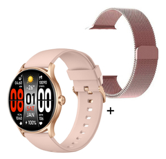 Reloj Smartwatch Nictom Nt16 REDONDO 2 Mallas Goma y Metálica Resist. al Agua llamadas Bt color ROSA NEGRO