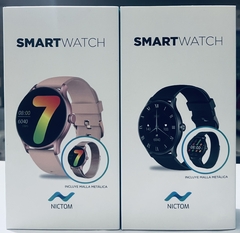 Imagen de Reloj Smartwatch Nictom Nt16 REDONDO 2 Mallas Goma y Metálica Resist. al Agua llamadas Bt color ROSA NEGRO