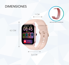 Reloj Smartwatch Nictom NT14 CUADRADO 2 Mallas Goma y Metálica Resist. al Agua Bt color ROSA NEGRO - tienda online