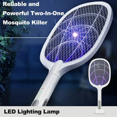 Raqueta Mata Mosquitos Moscas Con Base Usb Luz Led Lampara Color Blanco - Star Mayorista