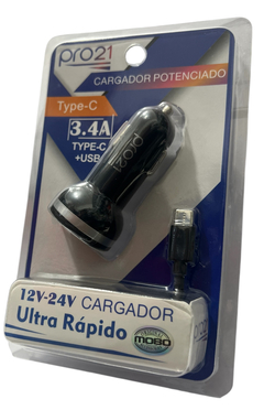 Cargador auto pro21 3.4A Tipo-C TURBO POWER entrada PD Tipo C + USB en internet