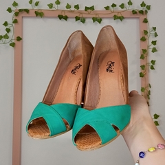 Peep Toe Caramelo com Verde água Cissi - comprar online