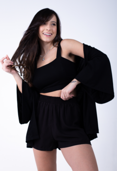 Conjunto Luiza Kimono e cropped (Preto)