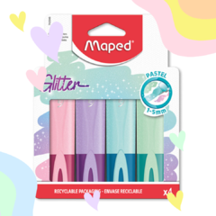 RESALTADOR MAPED PASTEL PEPS GLITTER X 4