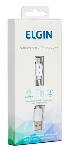 Cabo USB Elgin 2.0 Tipo C Branco