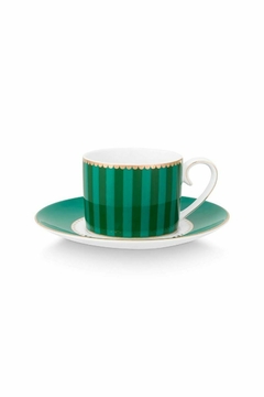 TAZA DE ESPRESSO & PLATILLO VERDE LOVE BIRDS ESMERALDA