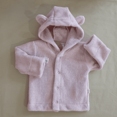 Campera de piel capucha rosa