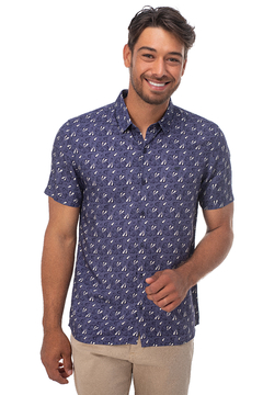 CAMISA ESTAMPADA FLORES AZUL E BRANCA - comprar online