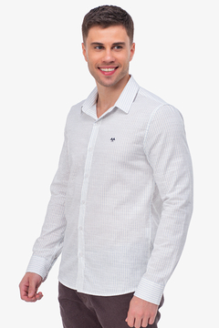 CAMISA MANGA LONGA LISTRADA BRANCA/AZUL - comprar online