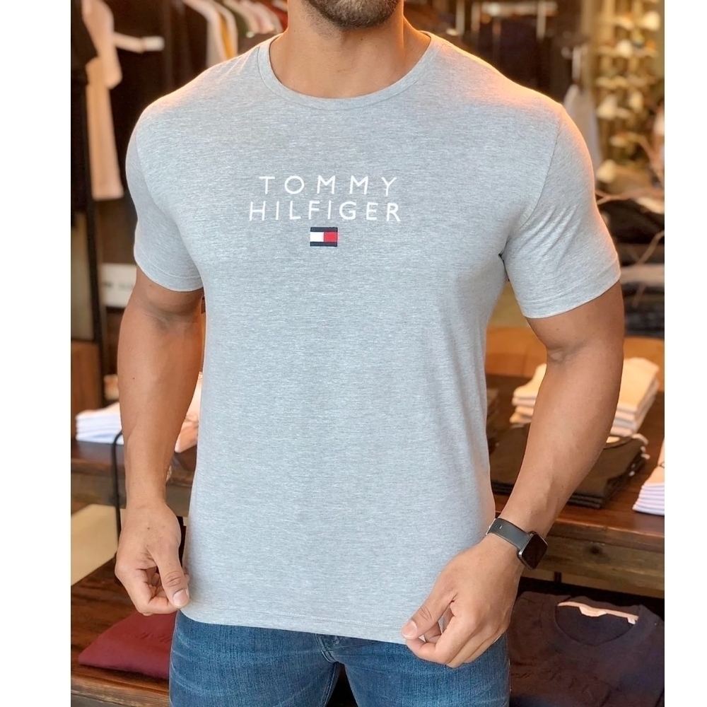 Camiseta Tommy Hilfiger Masculina Core Logo Tee Cinza Mescla 