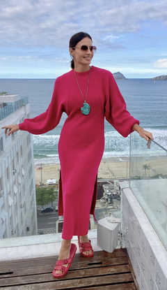 Vestido longuete com fenda Pink - comprar online