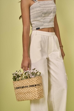 Conjunto juvenil: Calça wide leg off white e top mescla com preto Collie na internet