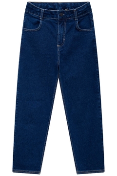 Calça jeans baggy de cintura alta para adolescentes na cor azul escuro.