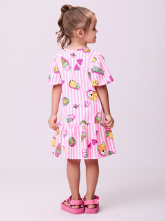 Vestido Rosa Listrado com Ícones Momi - comprar online